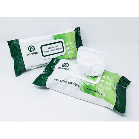 Toalhitas Biodegradáveis  DE-WIPE- pack 40 unidades - tamanho 30cm ×20cm